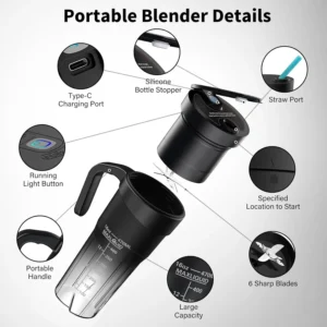 Portable Blender for Shakes and Smoothies, 16 Oz Rechargeable USB-C 6 Blades NEW
